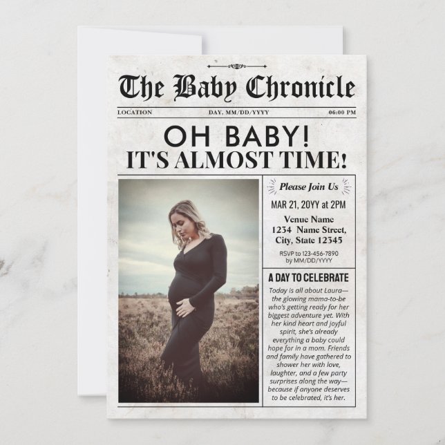 Cartão De Festividades Fun Baby Shower Invitation | Newspaper Baby Invite (Frente)