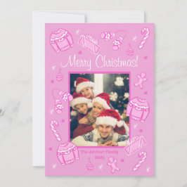Cartão De Festividades Fun & Festive Pink Doodle Holiday Card