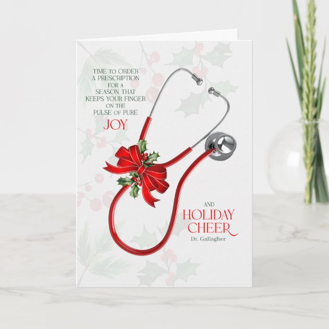 Cartão De Festividades Fun Medical Puns with Stethoscope Joy Custom Name (Frente)
