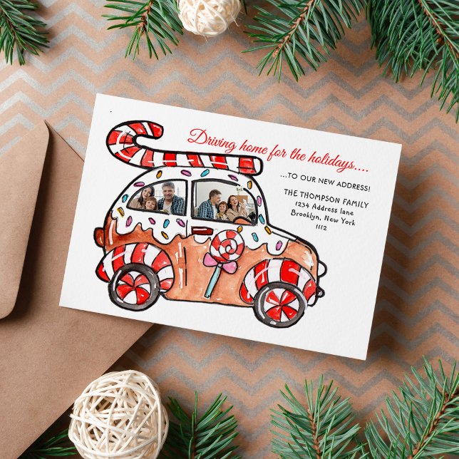 Cartão De Festividades Fun Photo Gingerbread Car New Home for the (Criador carregado)