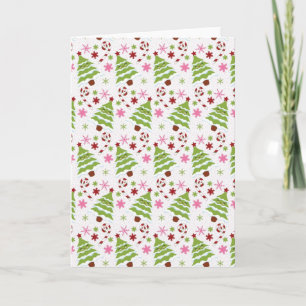 Cartão De Festividades Fun Pink and Green Christmas Tree and Candy Canes