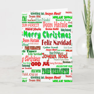 Cartão De Festividades Fun Red Green Merry Christmas in Many Languages