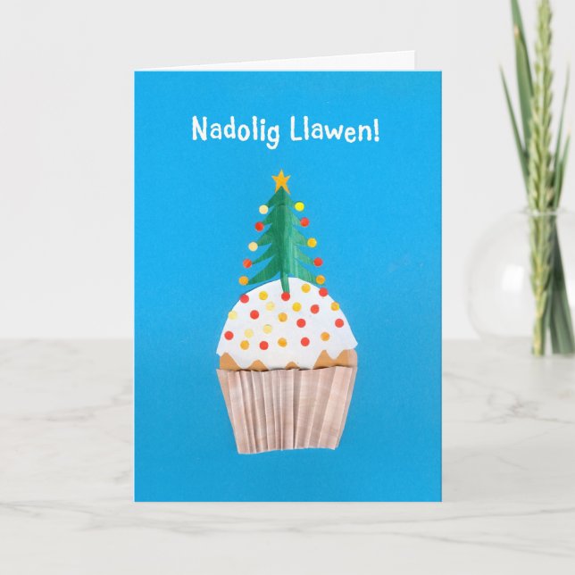 Cartão De Festividades Fun Welsh Christmas Cupcake Card, Christmas Tree (Frente)