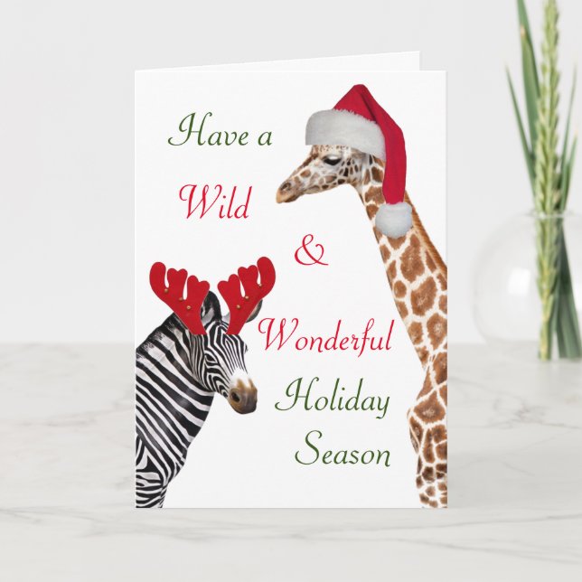 Cartão De Festividades Fun Zebra and Giraffe Wild Wonderful Christmas (Frente)