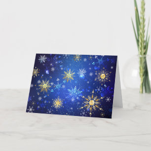 Cartão De Festividades Fundo Azul de NATAL com Flocos de Neve Dourados