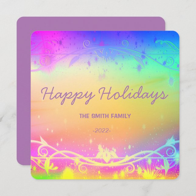 Cartão De Festividades Fundo de Natal roxo fluorescente Férias Carro (Frente/Verso)