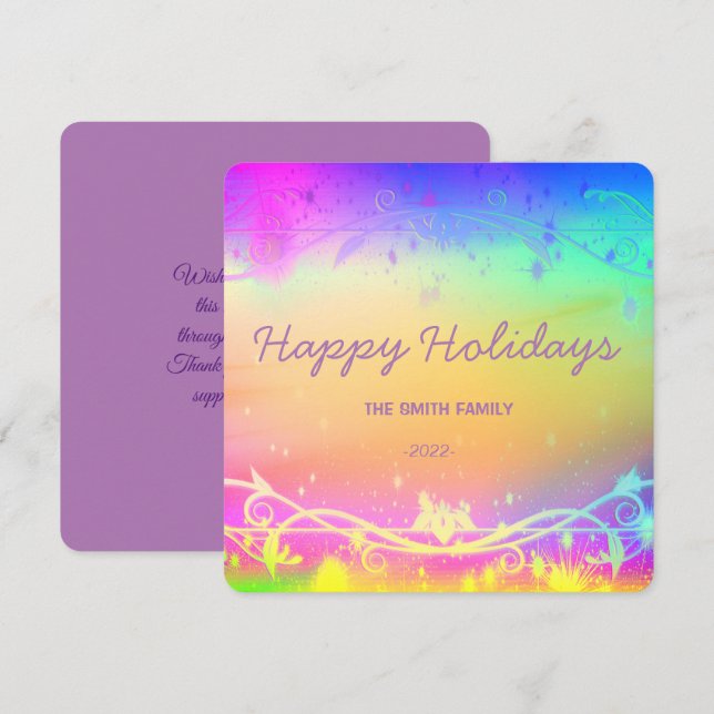 Cartão De Festividades Fundo de Natal roxo fluorescente Festa de Natal Ca (Frente/Verso)