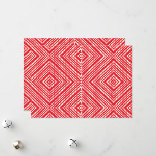 Cartão De Festividades fundo vermelho e branco com padrão de diamante
