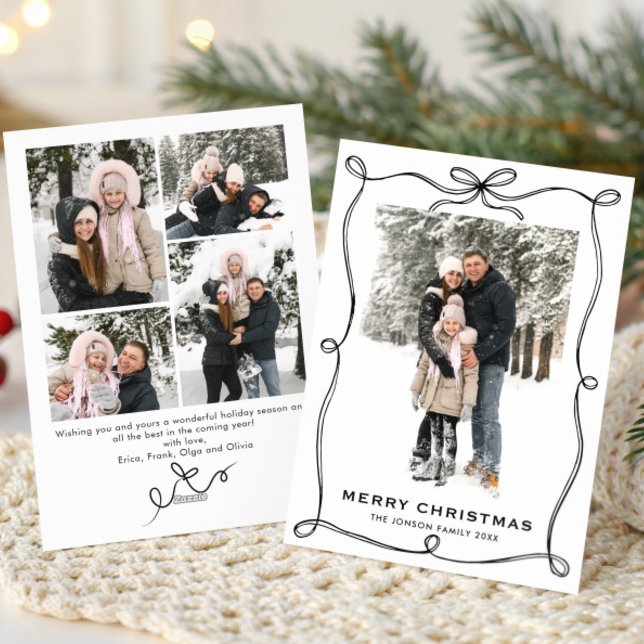 Cartão De Festividades Funky Christmas Boho Black Bow Ribbon 5 Photo (Criador carregado)