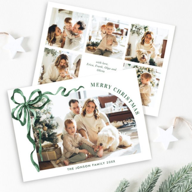 Cartão De Festividades Funky Christmas Boho Green Bow Ribbon 6 Photo (Criador carregado)