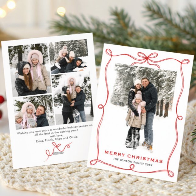 Cartão De Festividades Funky Christmas Boho Red Bow Ribbon 5 Photo (Criador carregado)
