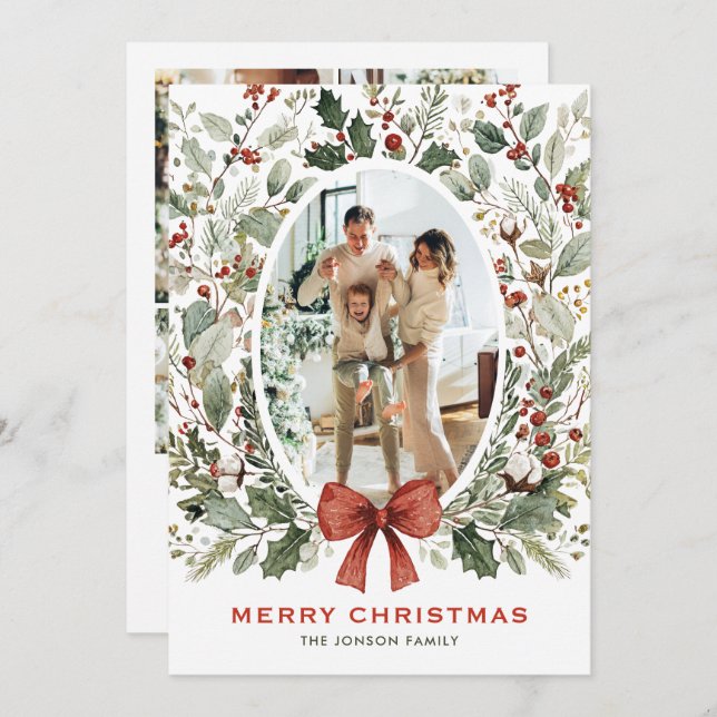 Cartão De Festividades Funky Country Boho Christmas Wreath 5 Photo (Frente/Verso)