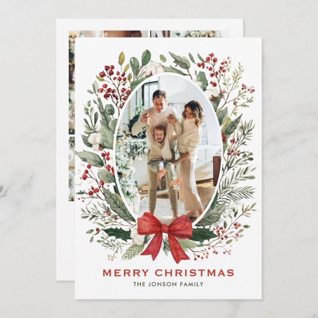 Cartão De Festividades Funky Country Boho Christmas Wreath 5 Photo (Frente/Verso)