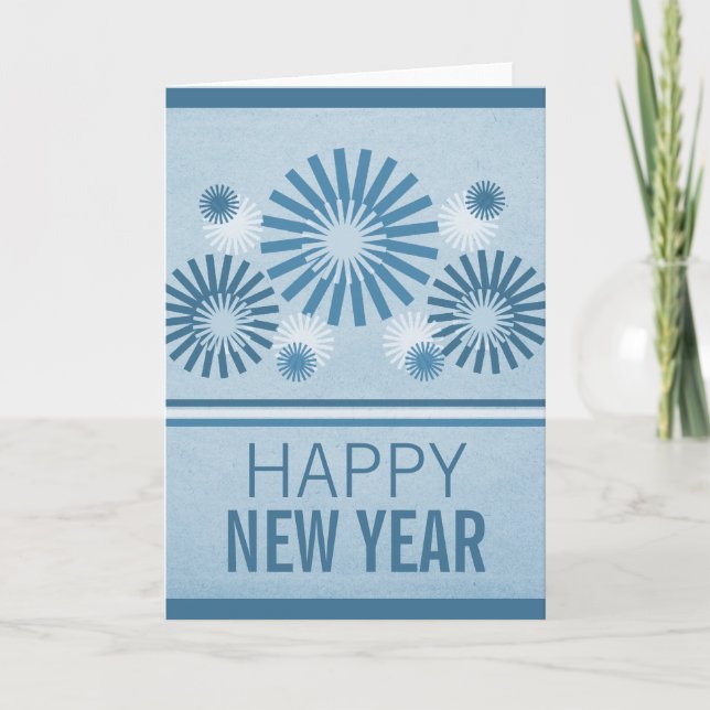 Cartão De Festividades Funky Fireworks New Years Card, Blue (Frente)
