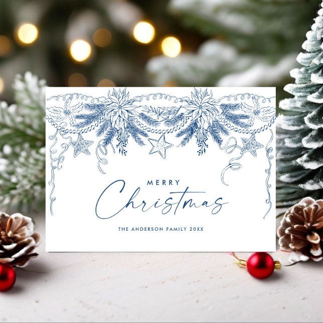 Cartão De Festividades Funky Hand Drake Scribble Retro Natal (Criador carregado)