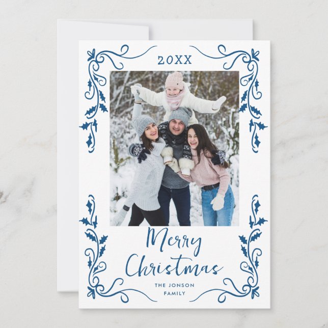 Cartão De Festividades Funky Hand Drawn Foto De Natal (Frente)