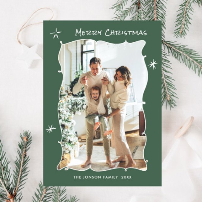 Cartão De Festividades Funky Hand Drawn Foto De Natal (Criador carregado)