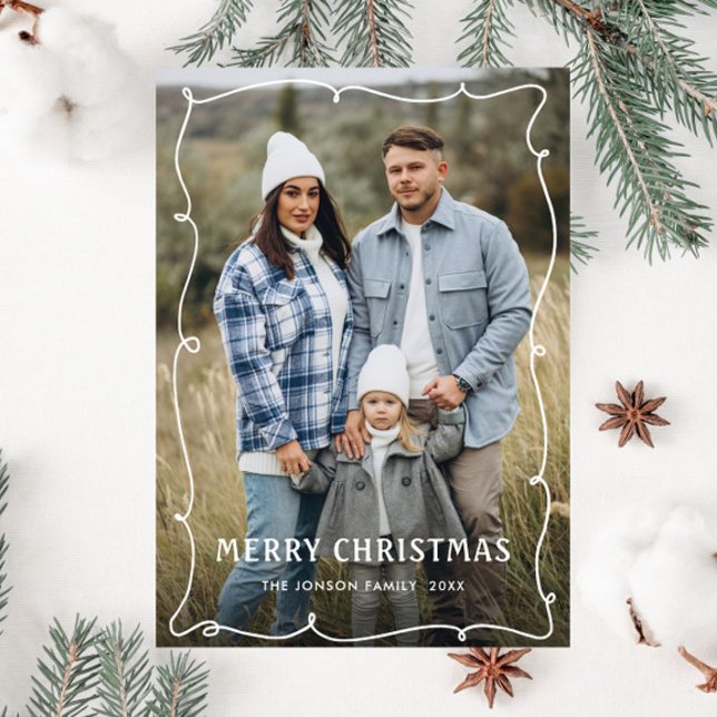 Cartão De Festividades Funky Hand Drawn Foto De Natal (Criador carregado)