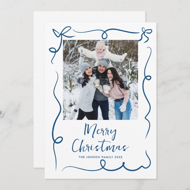 Cartão De Festividades Funky Hand Drawn Foto De Natal (Frente/Verso)