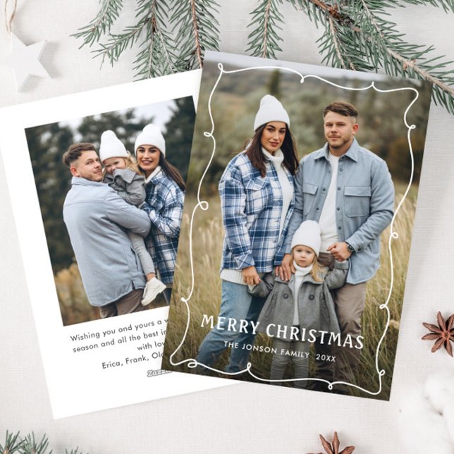 Cartão De Festividades Funky Hand Drawn Scribble Retro Natal 2 Foto (Criador carregado)