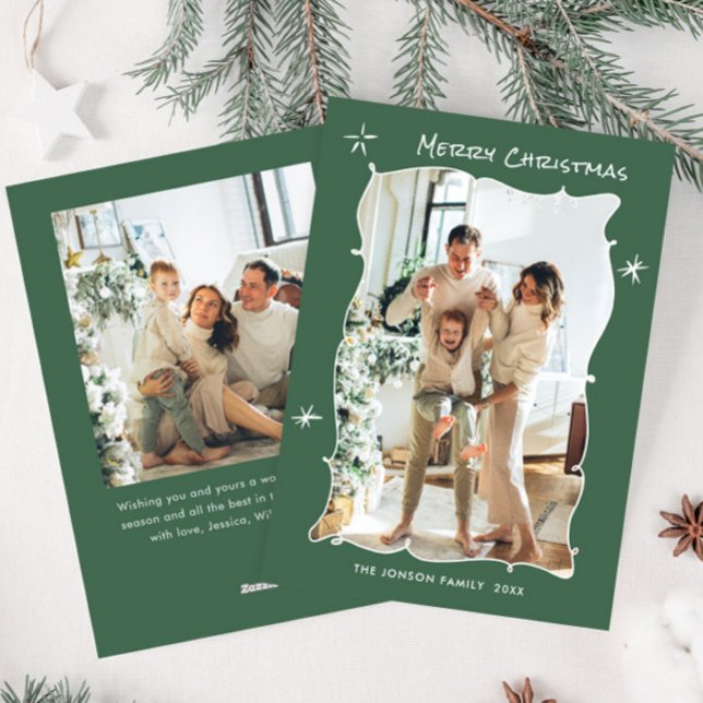 Cartão De Festividades Funky Hand Drawn Scribble Retro Natal 2 Foto (Criador carregado)