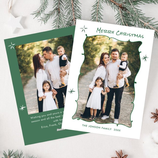 Cartão De Festividades Funky Hand Drawn Scribble Retro Natal 2 Foto (Criador carregado)