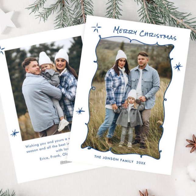 Cartão De Festividades Funky Hand Drawn Scribble Retro Natal 2 Foto (Criador carregado)