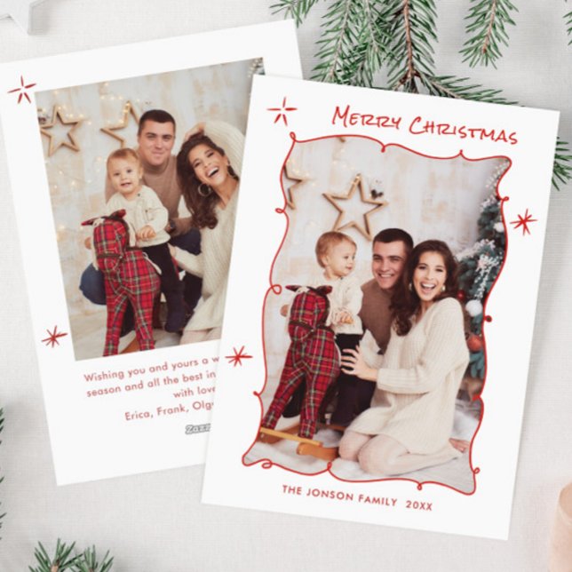 Cartão De Festividades Funky Hand Drawn Scribble Retro Natal 2 Foto (Criador carregado)