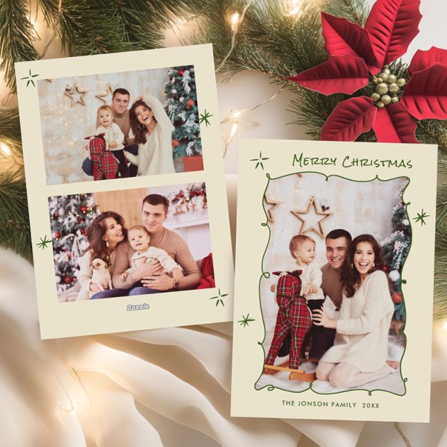 Cartão De Festividades Funky Hand Drawn Scribble Retro Natal 3 Foto (Criador carregado)