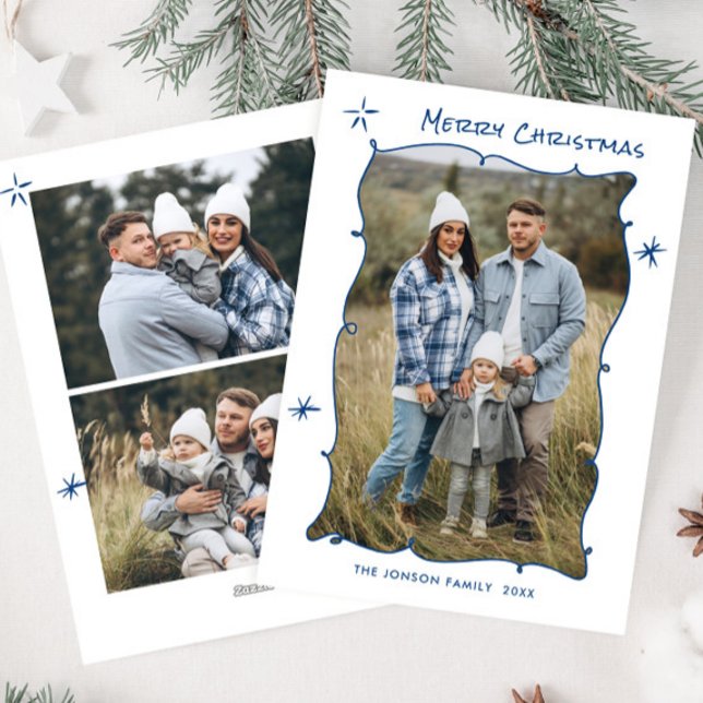 Cartão De Festividades Funky Hand Drawn Scribble Retro Natal 3 Foto (Criador carregado)