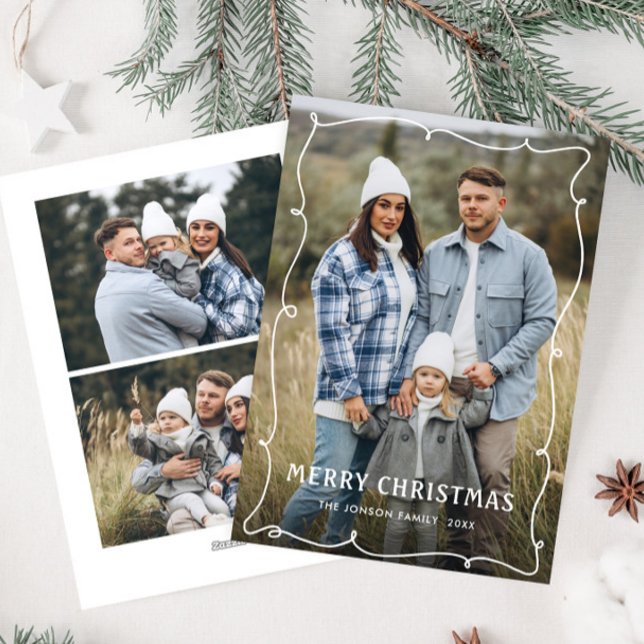 Cartão De Festividades Funky Hand Drawn Scribble Retro Natal 3 Foto (Criador carregado)