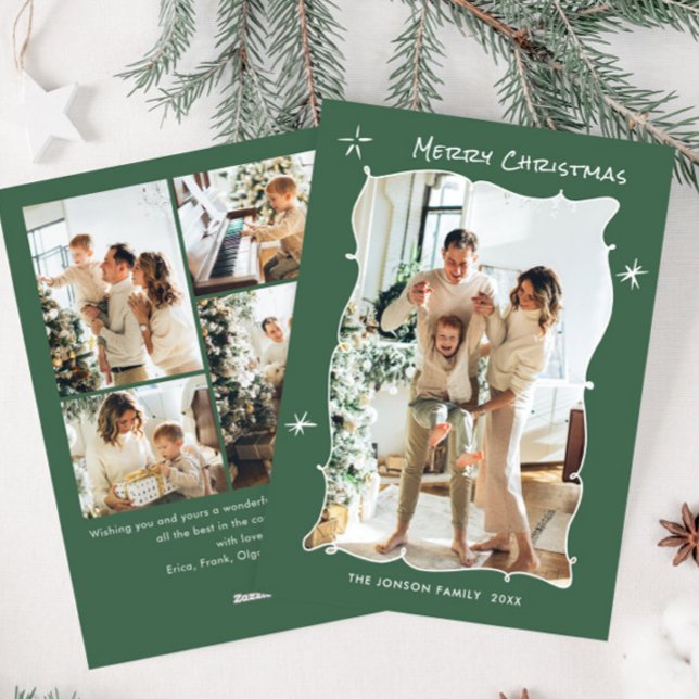 Cartão De Festividades Funky Hand Drawn Scribble Retro Natal 5 Foto (Criador carregado)