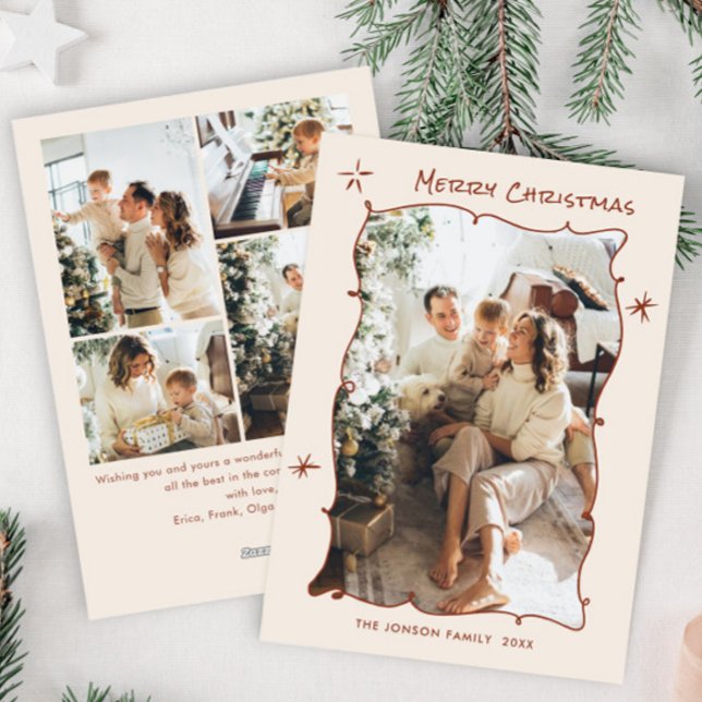Cartão De Festividades Funky Hand Drawn Scribble Retro Natal 5 Foto (Criador carregado)