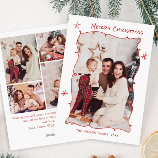 Cartão De Festividades Funky Hand Drawn Scribble Retro Natal 5 Foto (Criador carregado)
