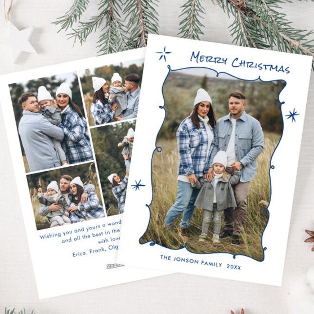 Cartão De Festividades Funky Hand Drawn Scribble Retro Natal 5 Foto (Criador carregado)