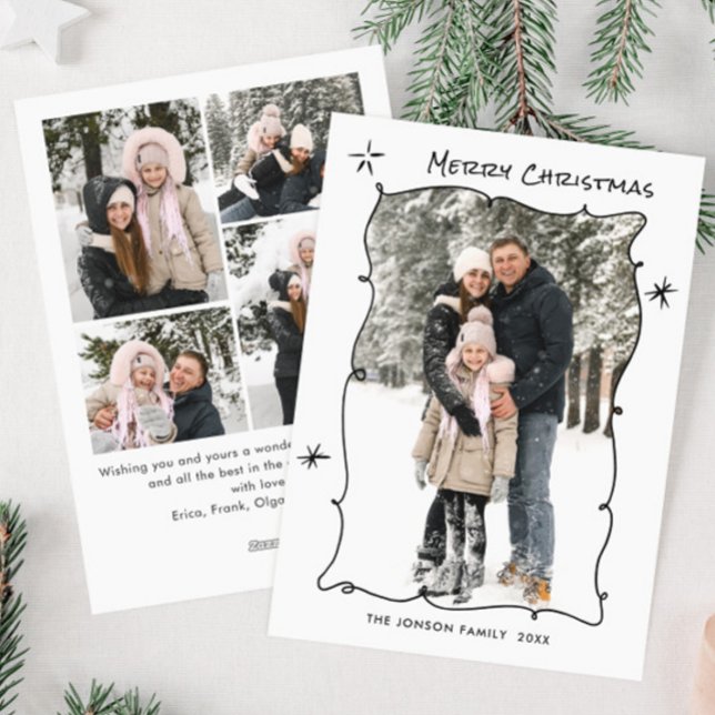 Cartão De Festividades Funky Hand Drawn Scribble Retro Natal 5 Foto (Criador carregado)