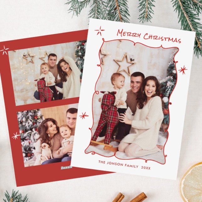 Cartão De Festividades Funky Hand Drawn Whimsical Retro Natal 3 Foto (Criador carregado)