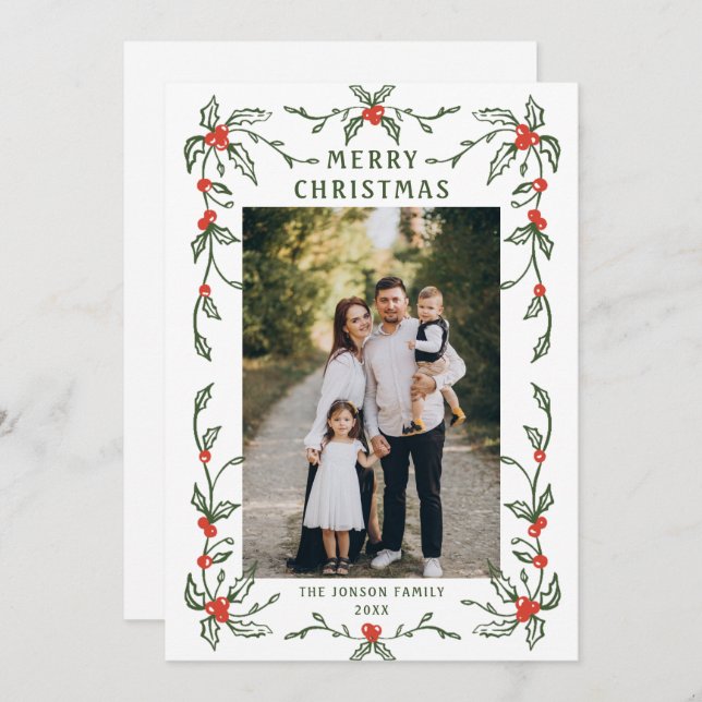 Cartão De Festividades Funky Hand Drawn Whimsical Retro Natal 3 Foto (Frente/Verso)