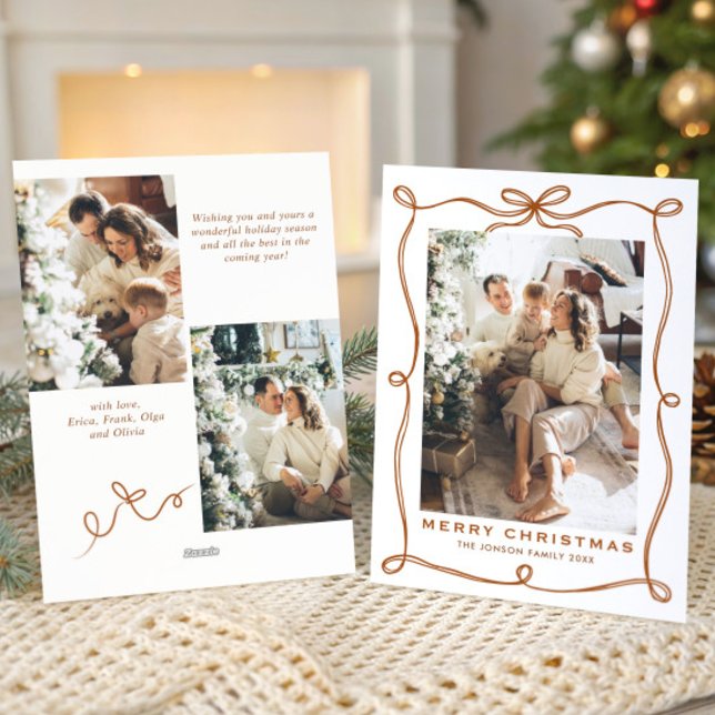 Cartão De Festividades Funky Merry Christmas Boho Bow Ribbon 3 Photo (Criador carregado)