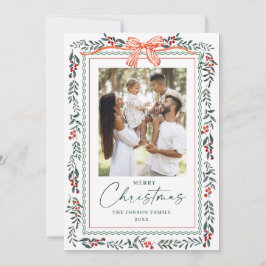 Cartão De Festividades Funky Sage Green Christmas Bow Ribbon 2 Photo