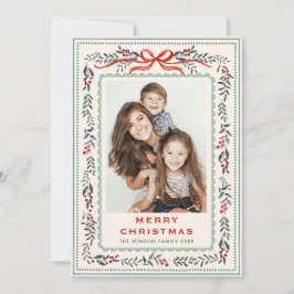 Cartão De Festividades Funky Sage Green Christmas Bow Ribbon 2 Photo