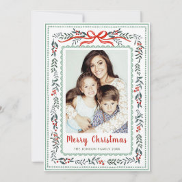 Cartão De Festividades Funky Sage Green Christmas Bow Ribbon 5 Photo