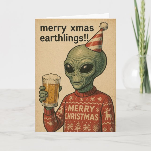 Cartão De Festividades Funny Alien Xmas card  (Frente)