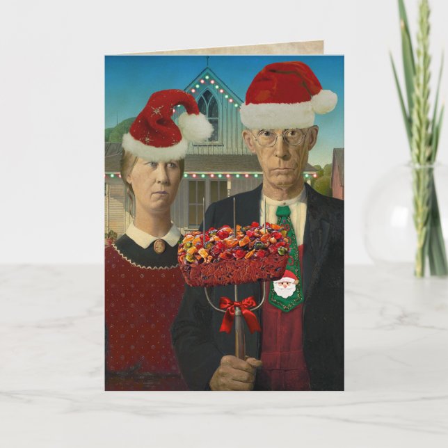 Cartão De Festividades Funny American Gothic Holiday Fruitcake Advice (Frente)