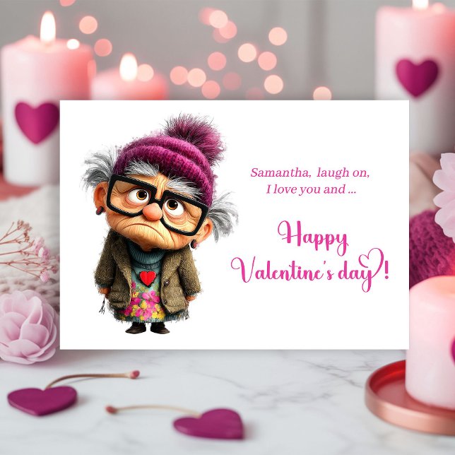 Cartão De Festividades Funny Angry Lady In Bright Pink Valentine’s Day  (Funny Angry Lady In Bright Pink Valentine’s Day Card)