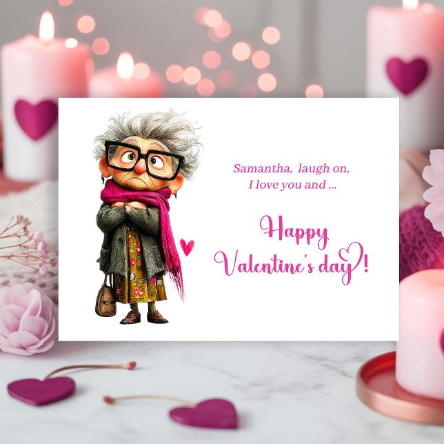 Cartão De Festividades Funny Angry Old Lady Valentine Card Hot Pink (Funny Angry Old Lady Valentine Card Hot Pink)