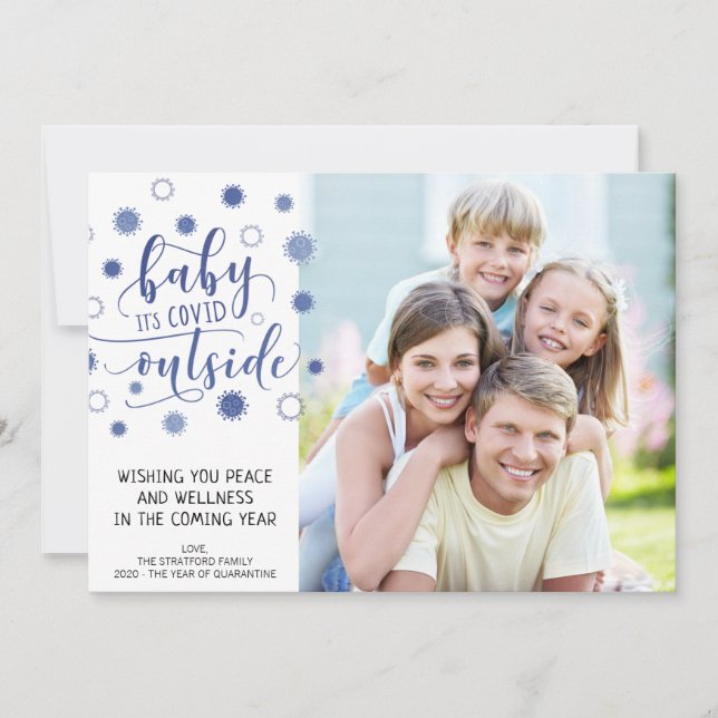 Cartão De Festividades Funny BABY ITS COVID OUTSIDE Typography Blue (Frente)