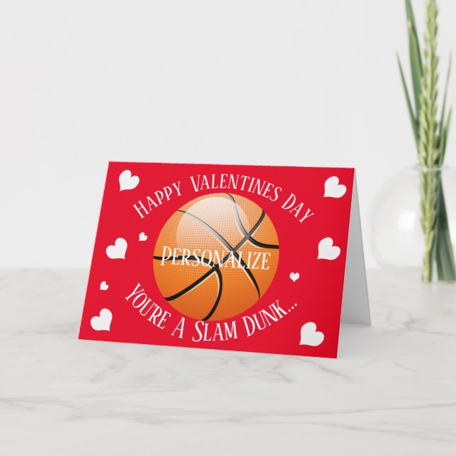 Cartão De Festividades Funny Basketball Slam Dunk Valentines (Frente)