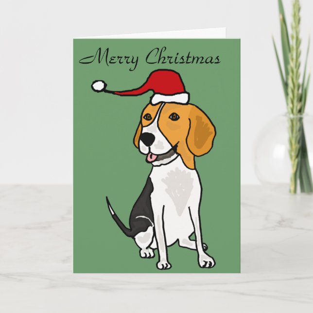 Cartão De Festividades Funny Beagle Dog in Santa Hat Christmas Art (Frente)