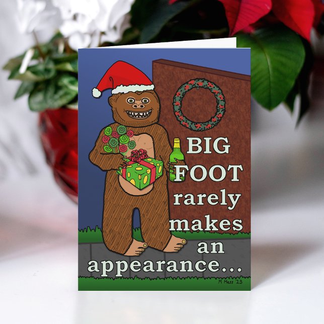 Cartão De Festividades Funny Bigfoot Merry Christmas Pun Sasquatch (Criador carregado)